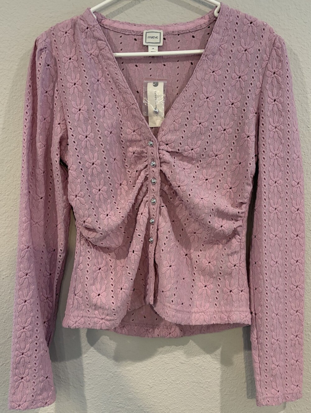 NEW Maeve Womens Purple Embroidered Textured Eyelet Button Up Cardigan Size Med